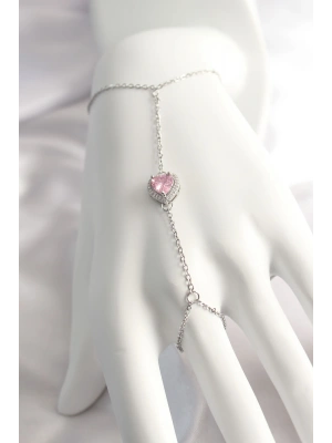 316L Çelik Gümüş Renk Pembe Zirkon Taşlı Kalp Şahmeran