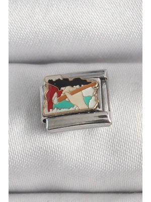 316L Çelik Gümüş Renk Renkli Palet Fırça İşlemeli Model Nomination Charm