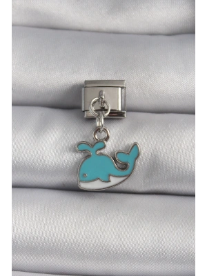 316L Çelik Gümüş Renk Sallantı Mavi Balina Model Nomination Charm