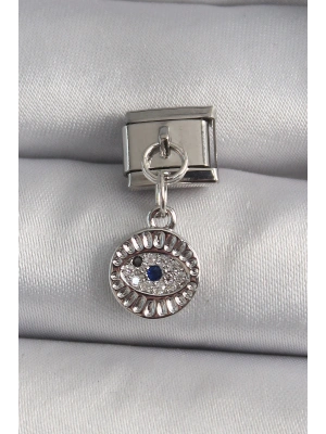 316L Çelik Gümüş Renk Sallantı Zirkon Taşlı Göz Model Nomination Charm
