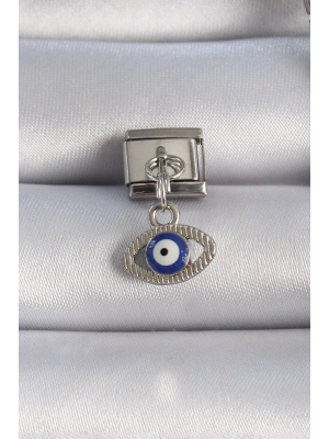 316L Çelik Gümüş Renk Sallantılı Göz Figür Nazar Boncuk Detay Nomination Charm