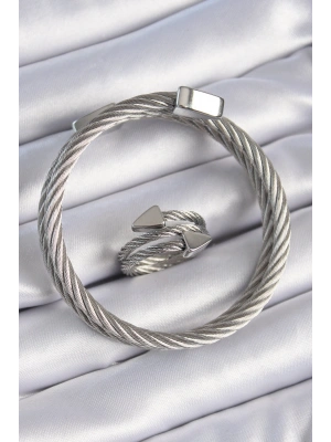 316L Çelik Gümüş Renk Sarmal Model Erkek Bileklik Yüzük Kombini