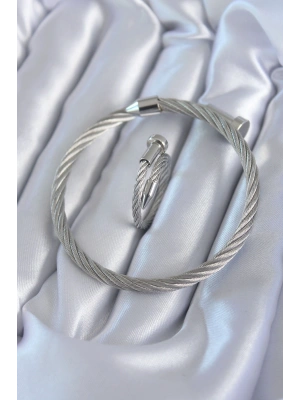 316L Çelik Gümüş Renk Sarmal Model Erkek Bileklik Yüzük Kombini