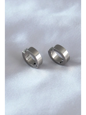 316L Çelik Gümüş Renk Sıkıştırmalı Erkek Küpe
