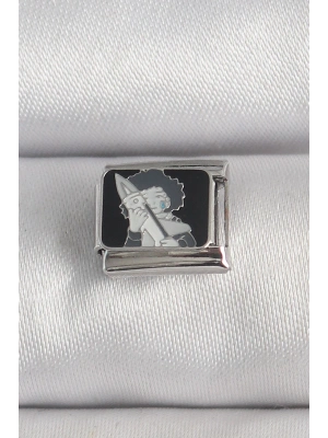 316L Çelik Gümüş Renk Siyah İşlemeli Portre Model Nomination Charm