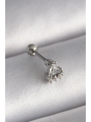 316L Çelik Gümüş Renk Üçgen Zirkon Taşlı Tragus Piercing