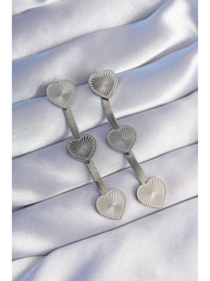 316L Çelik Gümüş Renk Uzun İtalyan Zincir Detaylı Kalp Küpe