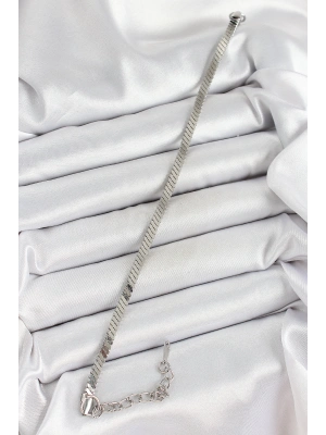 316L Çelik Gümüş Renk Yassı Zincir Model Kadın Bileklik