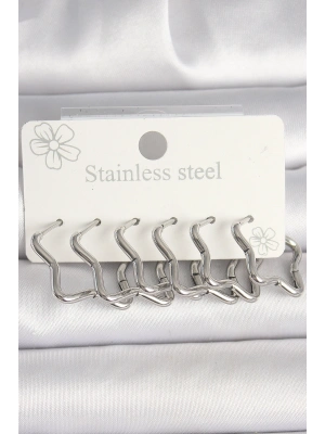 316L Çelik Gümüş Renk Yıldız Model Kadın Küpe Seti