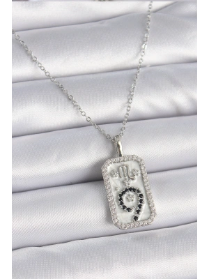 316L Çelik Gümüş Renk Zincir Akrep Burcu Zirkon Taşlı Kadın Kolye