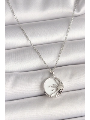 316L Çelik Gümüş Renk Zincir Beyaz Mineli Gün Batımı Model Kadın Kolye