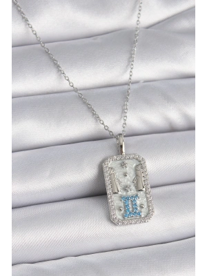 316L Çelik Gümüş Renk Zincir İkizler Burcu Zirkon Taşlı Kadın Kolye