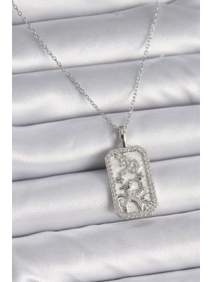 316L Çelik Gümüş Renk Zincir Oğlak Burcu Zirkon Taşlı Kadın Kolye