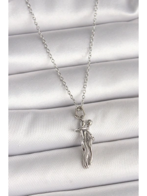 316L Çelik Gümüş Renk Zincir Sarılma Model Kadın Kolye