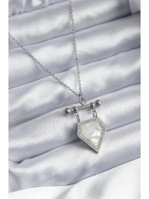 316L Çelik Gümüş Renk Zirkon Taş Detay Kadın Kolye