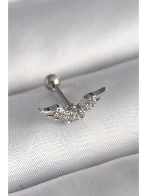 316L Çelik Gümüş Renk Zirkon Taş Detay Kanat Model Tragus Piercing