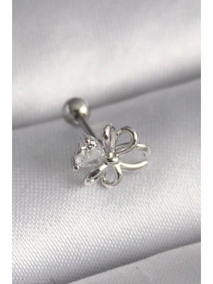316L Çelik Gümüş Renk Zirkon Taş Detay Kurdele Model Tragus Piercing