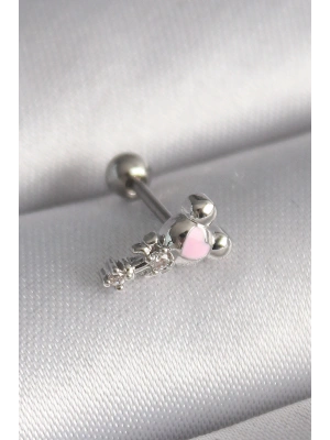 316L Çelik Gümüş Renk Zirkon Taş Detay Pembe Kalp İşleme Tragus Piercing