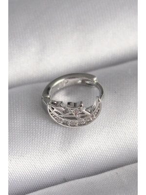 316L Çelik Gümüş Renk Zirkon Taşlı Ay Yıldız Model Tragus Piercing