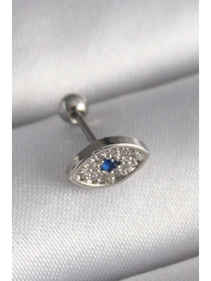 316L Çelik Gümüş Renk Zirkon Taşlı Göz Tragus Piercing