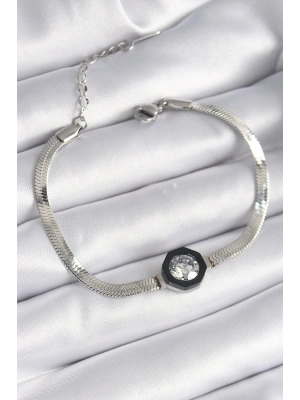 316L Çelik Gümüş Renk Zirkon Taşlı İtalyan Zincir Model Kadın Bileklik