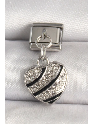 316L Çelik Gümüş Renk Zirkon Taşlı Kalp Model Nomination Charm