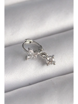 316L Çelik Gümüş Renk Zirkon Taşlı Kelebek Model Sallantı Detay Tragus Piercing