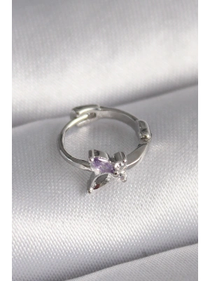 316L Çelik Gümüş Renk Zirkon Taşlı Kelebek Model Tragus Piercing