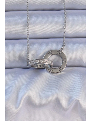 316L Çelik Gümüş Renk Zirkon Taşlı Kolye