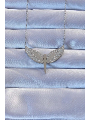 316L Çelik Gümüş Renk Zirkon Taşlı Mikail Kolye