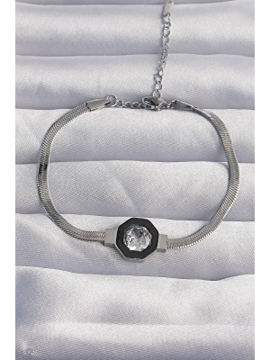 316L Çelik Gümüş Renk Zirkon Taşlı Mineli İtalyan Zincir Serenay Bileklik