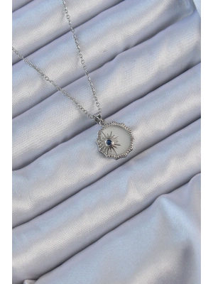 316L Çelik Gümüş Renk Zirkon Taşlı Mineli Kutup Yıldızı Kolye