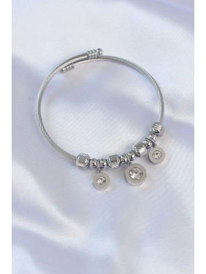 316L Çelik Gümüş Renk Zirkon Taşlı Model Charm Bileklik