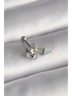 316L Çelik Gümüş Renk Zirkon Taşlı Sallantı Kalp Detay Tragus Piercing