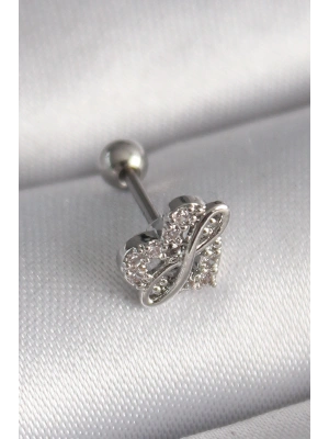 316L Çelik Gümüş Renk Zirkon Taşlı Sonsuzluk Detay Tragus Piercing