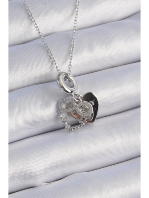 316L Çelik Gümüş Renk Zirkon Taşlı Sonsuzluk Kalp Figür Charm Model Kadın Kolye