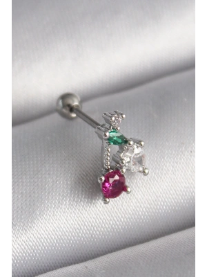 316L Çelik Gümüş Renk Zirkon Taşlı Tragus Piercing