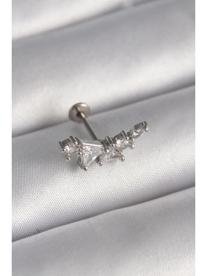 316L Çelik Gümüş Renk Zirkon Taşlı Tragus Piercing