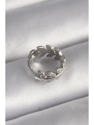 316L Çelik Gümüş Renk Zirkon Taşlı Yaprak Model Tragus Piercing
