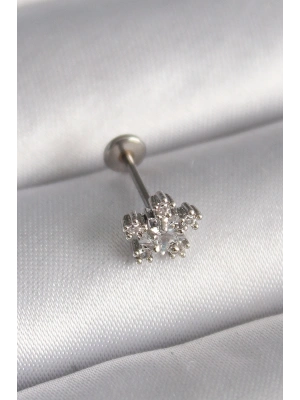 316L Çelik Gümüş Renk Zirkon Taşlı Yıldız Model Tragus Piercing