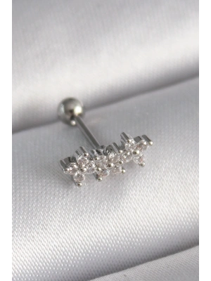 316L Çelik Gümüş Renk Zirkon Taşlı Yonca Tragus Piercing