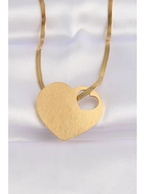 316L Çelik İtalyan Zincir Altın Renk Düz Plaka Kalp Kolye