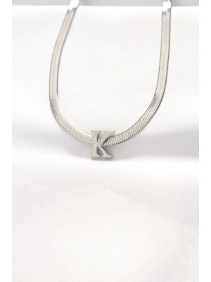 316L Çelik K Harfli Silver Renk İtalyan Zincirli Kolye