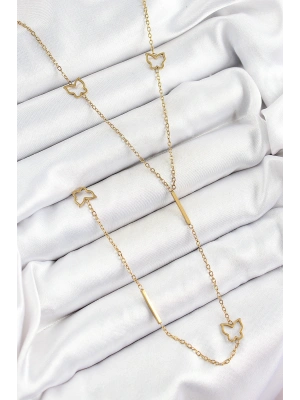 316L Çelik Kelebek Figürlü Y Model Gold Renk Kadın Kolye