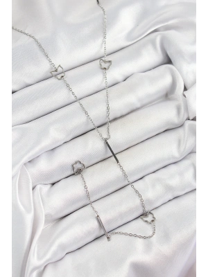 316L Çelik Kelebek Figürlü Y Model Gümüş Renk Kadın Kolye