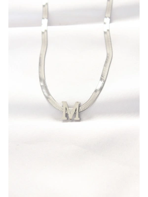 316L Çelik M Harfli Silver Renk İtalyan Zincirli Kolye