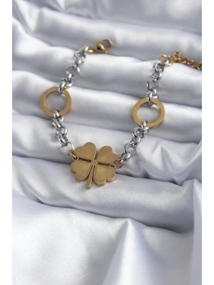 316L Çelik Mix Renk Zincir Model Yonca Figür Kadın Bileklik