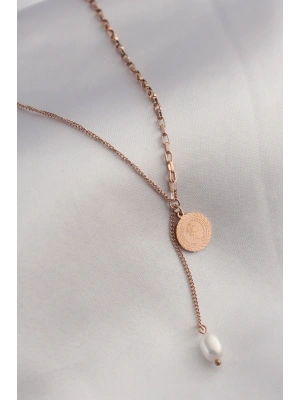 316L Çelik Rose Renk İşlemeli Sallantılı Kadın Kolye