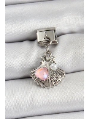 316L Çelik Sallantılı İnci Detaylı İstiridye Model Gümüş Renk Nomination Charm
