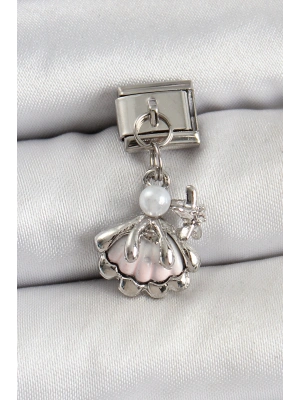 316L Çelik Sallantılı İnci Detaylı İstiridye Model Gümüş Renk Nomination Charm